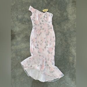 Pink Floral One-Shoulder Dress